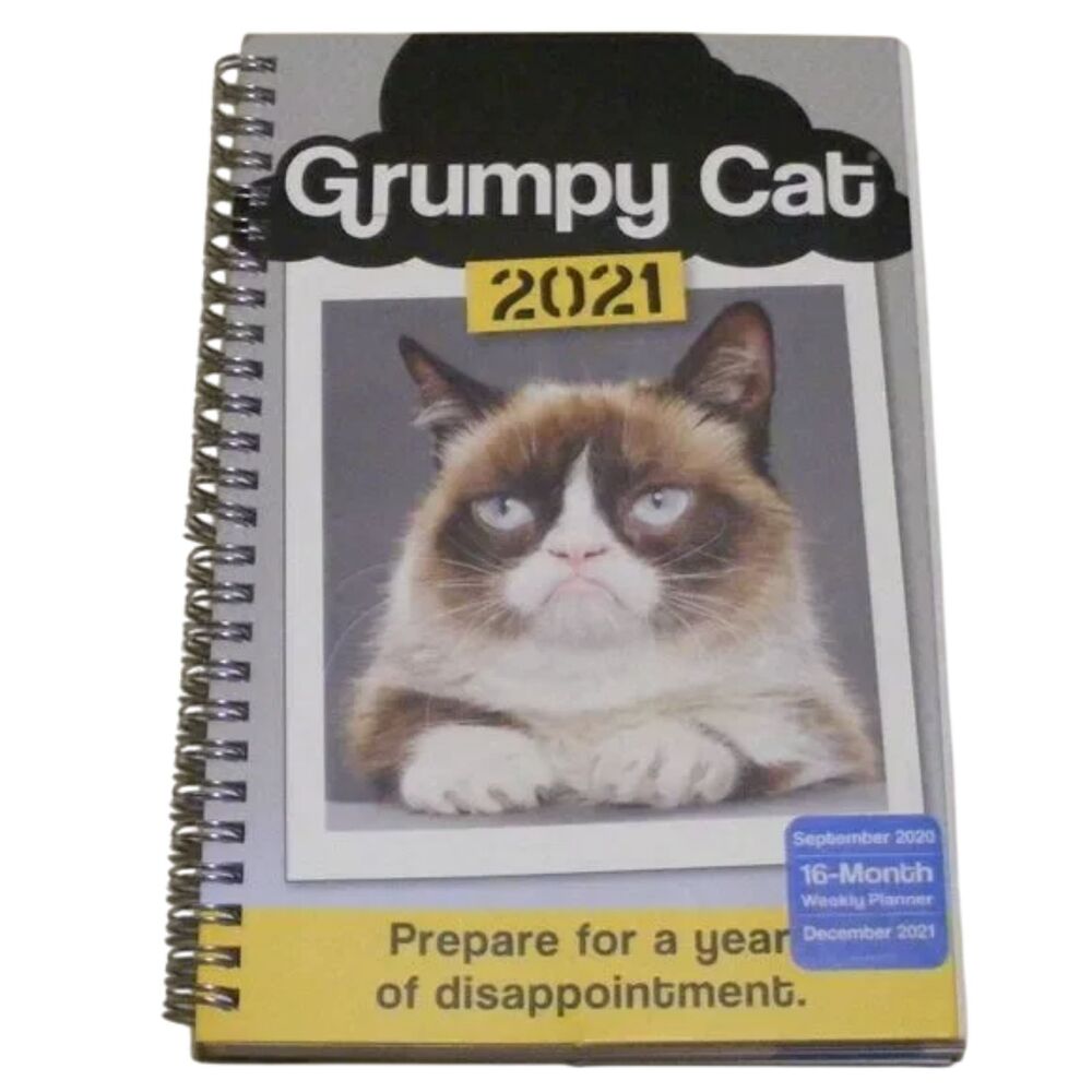 Grumpy Cat 2021 Planner, Weekly & Monthly, MEMES! Book, Spiral bound